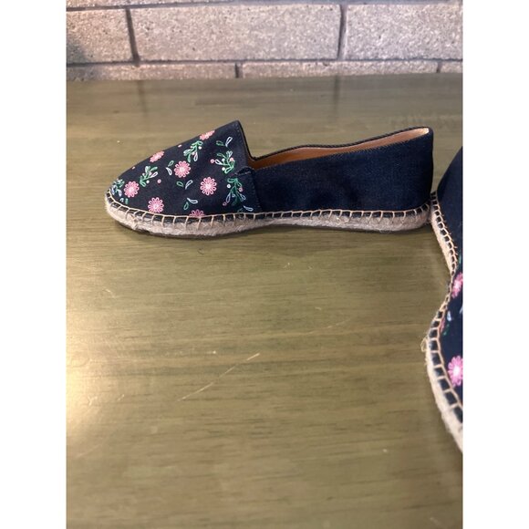 Talbots Womens Floral Embroidered Espadrille Flats Navy Blue Size 7.5 - Picture 2 of 6